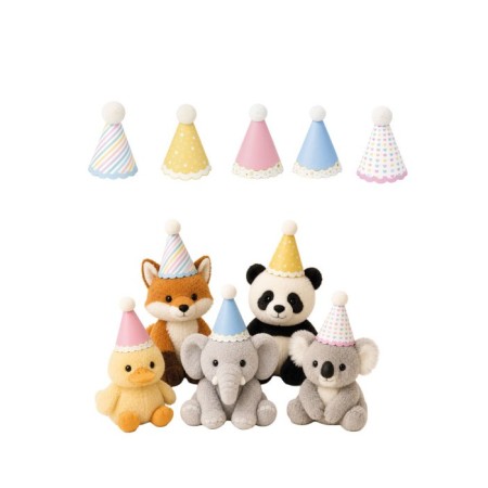 Mini Ponponlu Makaron Renkli Varaklı Kağıt Şapka 5 Adet