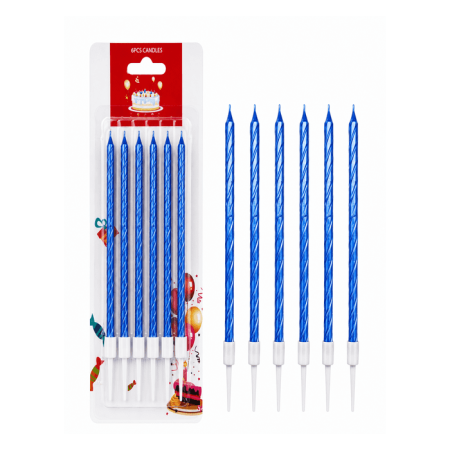 Spiral Koyu Mavi İnce Mum 14 cm 6 lı