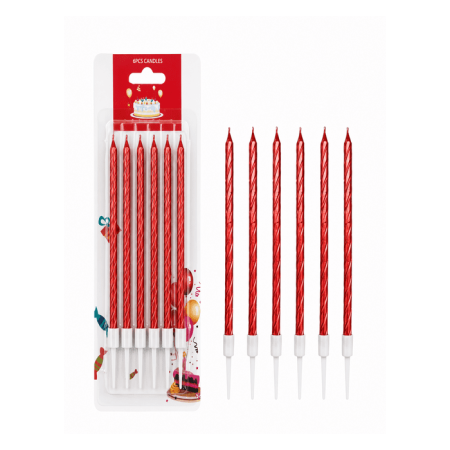 Spiral Kırmızı İnce Mum 14 cm 6 lı