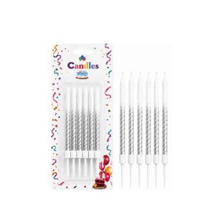 Beyaz Gümüş Burgulu Mum 14 cm 6 lı