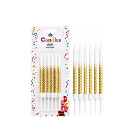 Beyaz Gold Burgulu Mum 14 cm 6 lı
