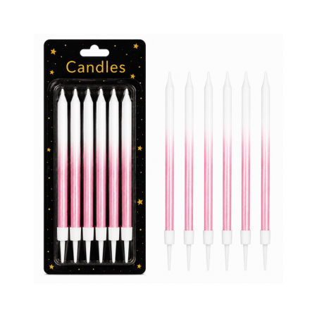 Pembe Geçişli İnce Mum 12 cm 6 lı