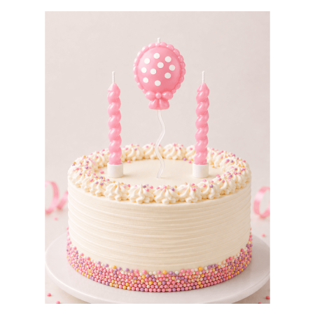 Makaron Pembe Uçan Balon Mum 10x15 cm 3 lü
