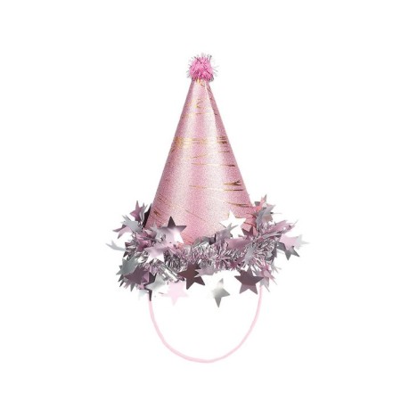 Ponponlu Karton Şapka Yıldızlı Varaklı 18 cm Pembe
