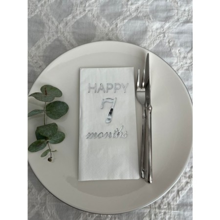 Gümüş Yaldızlı Beyaz Happy 7 Months Garson Katlama Peçete 16 Adet
