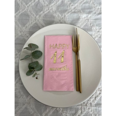 Gold Yaldızlı Pembe Happy 11 Ay  Months Garson Katlama Peçete 16 Adet