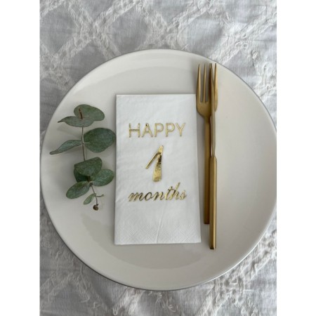 Gold Yaldızlı Beyaz Happy 1 Ay Months Garson Katlama Peçete 16 Adet