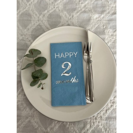 Gümüş Yaldızlı Mavi Happy 2 Ay Months Garson Katlama Peçete 16 Adet