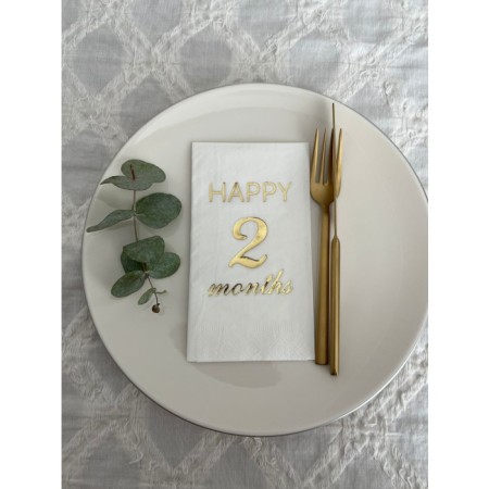 Gold Yaldızlı Beyaz Happy 2 Ay Months Garson Katlama Peçete 16 Adet