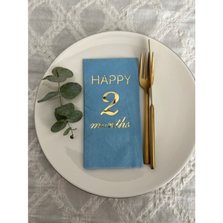 Gold Yaldızlı Mavi Happy 2 Ay Months Garson Katlama Peçete 16 Adet