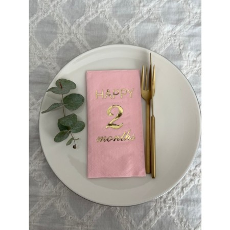 Gold Yaldızlı Pembe Happy 2 Ay Months Garson Katlama Peçete 16 Adet