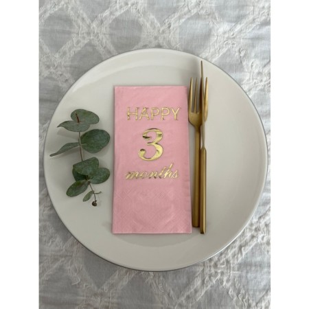 Gold Yaldızlı Pembe Happy 3 Ay Months Garson Katlama Peçete 16 Adet