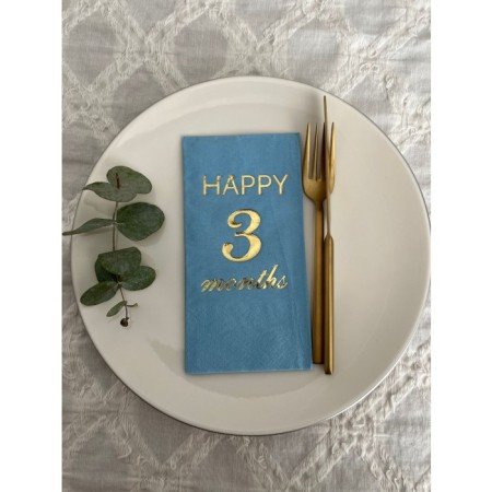 Gold Yaldızlı Mavi Happy 3 Ay Months Garson Katlama Peçete 16 Adet