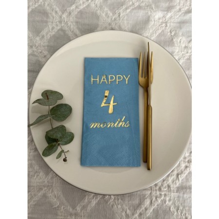 Gold Yaldızlı Mavi Happy 4 Ay Months Garson Katlama Peçete 16 Adet