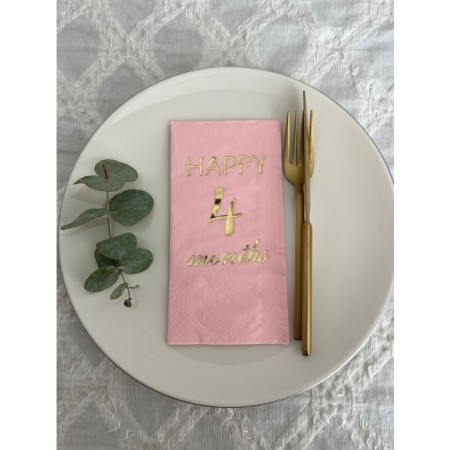 Gold Yaldızlı Pembe Happy 4 Ay Months Garson Katlama Peçete 16 Adet