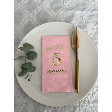 Gold Yaldızlı Pembe Happy 5 Ay Months Garson Katlama Peçete 16 Adet