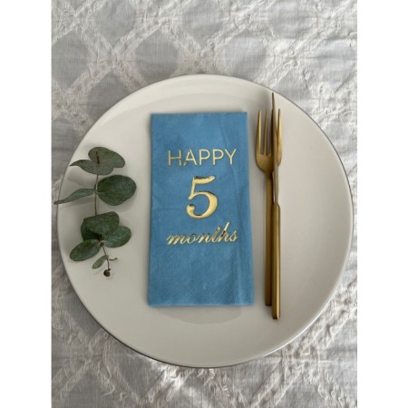 Gold Yaldızlı Mavi Happy 5 Ay Months Garson Katlama Peçete 16 Adet