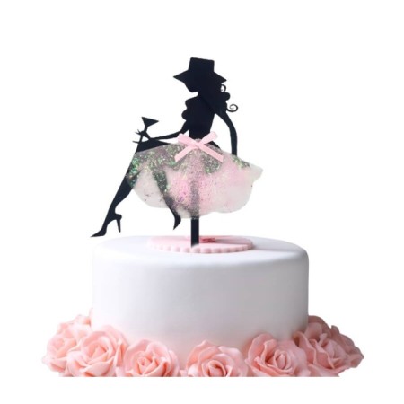 Pasta Üstü Şapkalı Etekli Model Pembe Tüllü 16 cm