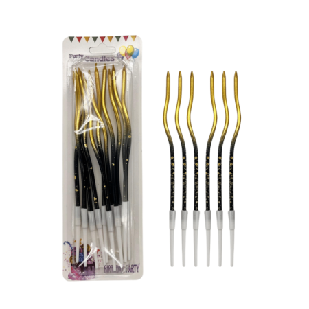 Metalik Burgulu Gold Siyah Kabartmalı  Mum 12 lı 16 cm