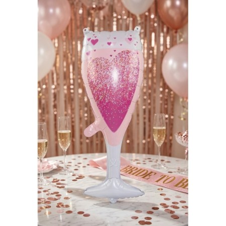 Pembe Kalp Baskılı Kadeh Folyo Balon 41x90 cm