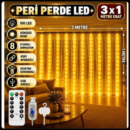 3X1 Günışığı Perde Led 8 Animasyonlu Usb Girişli