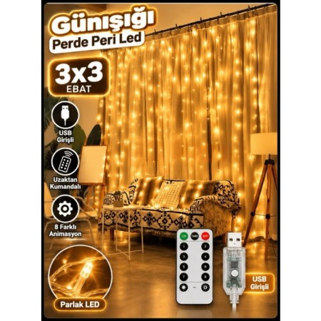 3X3 Günışığı Perde Led 8 Animasyonlu Usb Girişli