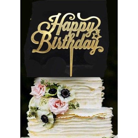 Gold Happy Bırthday Pasta Süsü