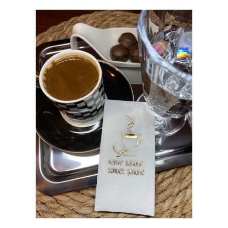 Gold Yaldızlı Beyaz Kahve Bahane Sohbet Şahane Peçete 6x12 cm