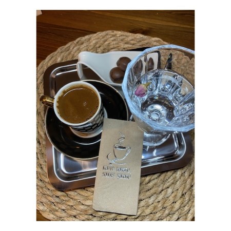 Gümüş Yaldızlı Kraft Kahve Bahane Sohbet Şahane Peçete 6x12 cm