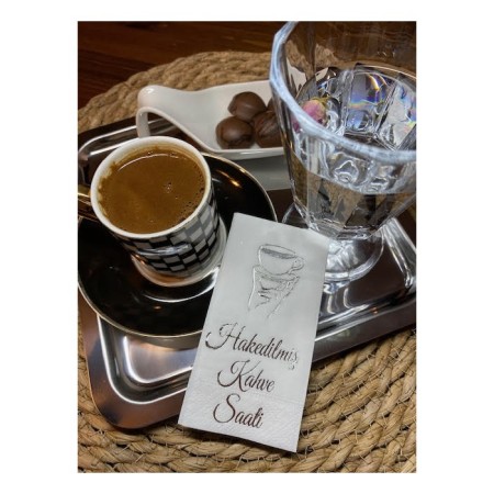 Gümüş Yaldızlı Beyaz Hakedilmiş Kahve Saati Peçete 6x12 cm