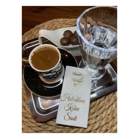 Gold Yaldızlı Beyaz Hakedilmiş Kahve Saati Peçete 6x12 cm