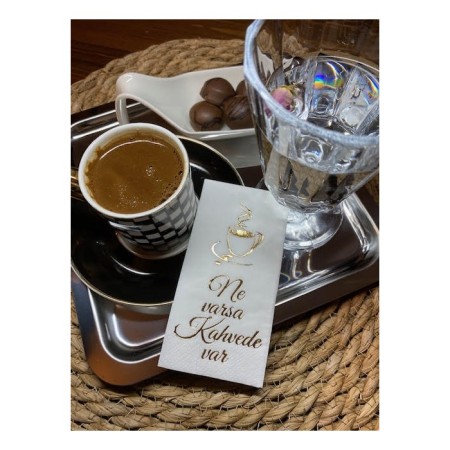 Gold Yaldızlı Beyaz Ne Varsa Kahvede Var Peçete 6x12 cm