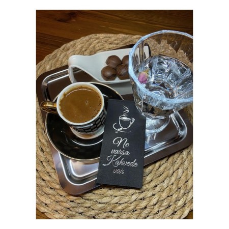 Gümüş Yaldızlı Siyah Ne Varsa Kahvede Var Peçete 6x12 cm