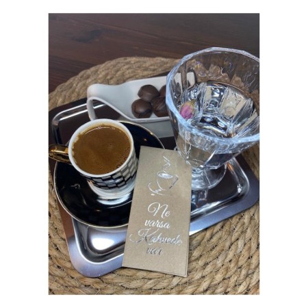 Gümüş Yaldızlı Kraft Ne Varsa Kahvede Var Peçete 6x12 cm