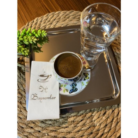 Gümüş Yaldızlı Beyaz İyi Bayramlar Peçete 6x12 cm