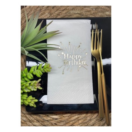 Gold Yaldızlı Beyaz Happy Bırthday Garson Katlama Peçete 16 lı