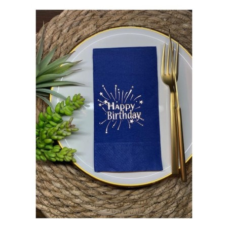 Gold Yaldızlı Lacivert Happy Bırthday Garson Katlama Peçete 16 lı