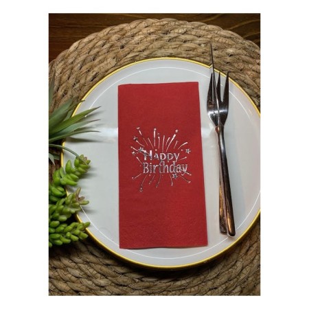 Gold Yaldızlı Kırmızı Happy Bırthday Garson Katlama Peçete 16 lı