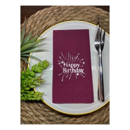Gold Yaldızlı Bordo Happy Bırthday Garson Katlama Peçete 16 lı
