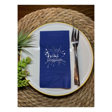 Gold Yaldızlı Lacivert İyi Ki Doğdun Peçete 16 lı