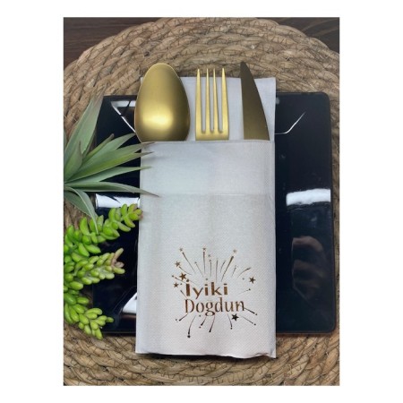 Gold Yaldızlı İyi Ki Doğdun Beyaz Peçete 12 lı 40x40