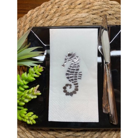 Gümüş Yaldızlı Beyaz Deniz Atı Peçete