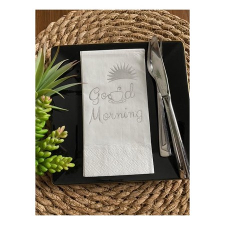 Gümüş Yaldızlı Beyaz Good Morning Peçete