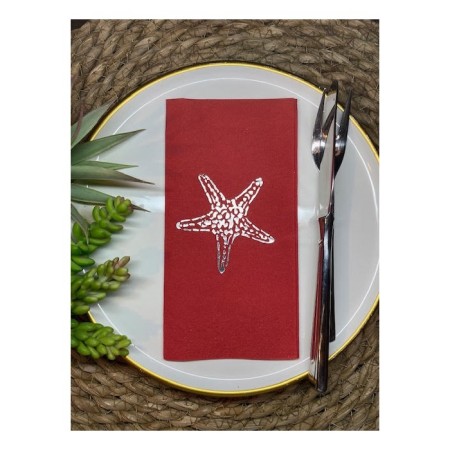 Gümüş Yaldızlı Kırmızı Tekli Deniz Yıldızı Peçete 16 Adet