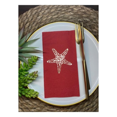 Gold Yaldızlı Kırmızı Tekli Deniz Yıldızı Peçete 16 Adet