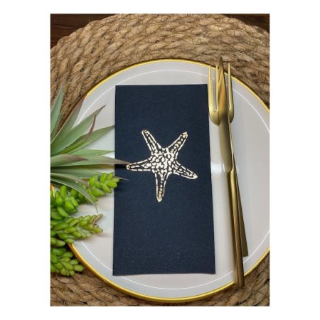 Gold Yaldızlı Siyah Tekli Deniz Yıldızı Peçete 16 Adet