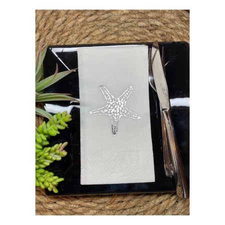 Gümüş Yaldızlı Beyaz Tekli Deniz Yıldızı Peçete 16 Adet