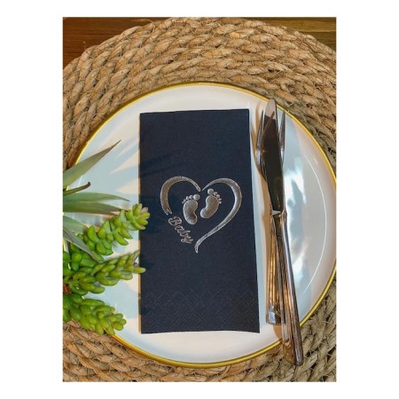 Gümüş Yaldızlı Siyah Baby Ayaklı Peçete