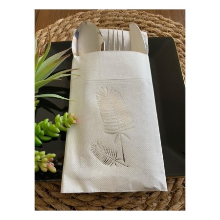 Gümüş Beyaz Cepli Palmiye Peçete 12 Adet 40x40