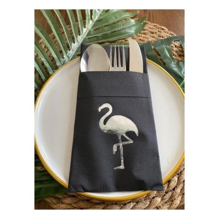 Gümüş Siyah Cepli Flamingo Peçete 12 Adet 40x40